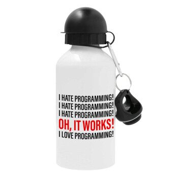 I hate programming!!!, Μεταλλικό παγούρι νερού, Λευκό, αλουμινίου 500ml