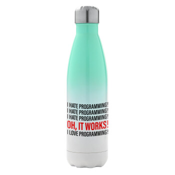 I hate programming!!!, Metal mug thermos Green/White (Stainless steel), double wall, 500ml