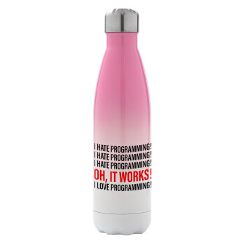 I hate programming!!!, Metal mug thermos Pink/White (Stainless steel), double wall, 500ml
