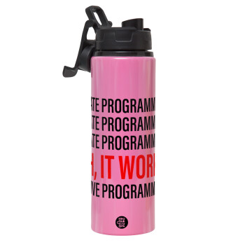 I hate programming!!!, Metallic water bottle with safety lid, 850ml aluminum