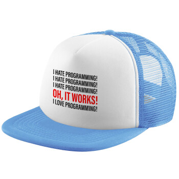 I hate programming!!!, Καπέλο Soft Trucker με Δίχτυ Γαλάζιο/Λευκό