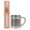 Easter Set, metallic thermal cup (300ml) & aromatic flat Easter candle (30cm) (PINK)