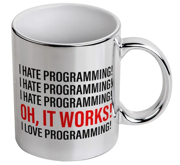 I hate programming!!! — Κούπα κεραμική, ασημένια καθρέπτης, 330ml