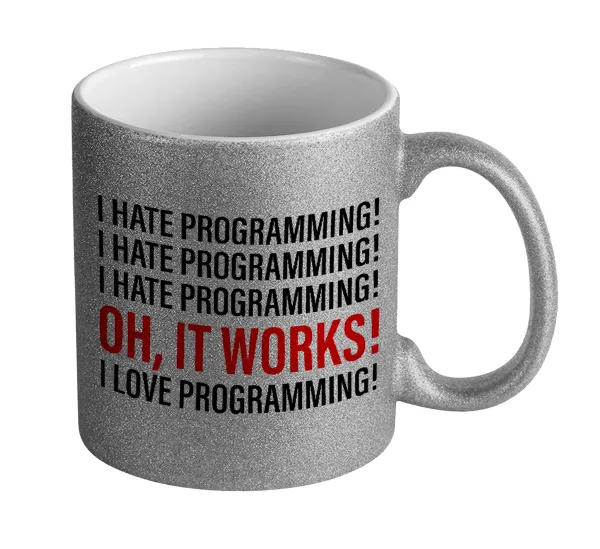 I hate programming!!! — Silver glitter mug that sparkles, ceramic, 330ml