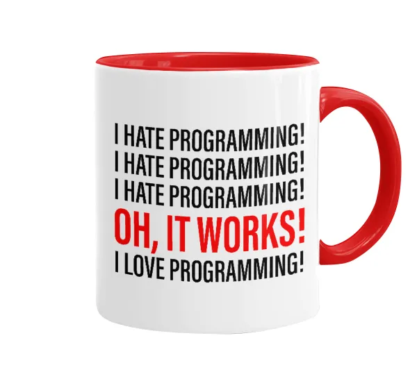 I hate programming!!! — Κούπα χρωματιστή κόκκινη, κεραμική, 330ml