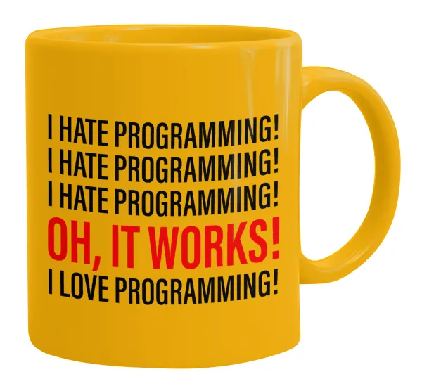 I hate programming!!! — Ceramic coffee mug yellow, 330ml