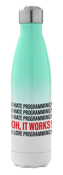 I hate programming!!! — Μεταλλικό παγούρι θερμός Πράσινο/Λευκό (Stainless steel), διπλού τοιχώματος, 500ml