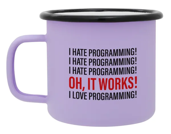 I hate programming!!! — Metal enamel mug, matte light pastel purple, 360ml