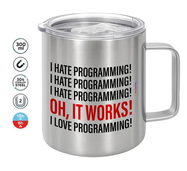 I hate programming!!! — Double-walled stainless steel mug 300ml with temperature-retaining lid