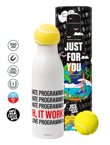 I hate programming!!! — Tennis ball Metal mug thermos White, double wall, 550ml
