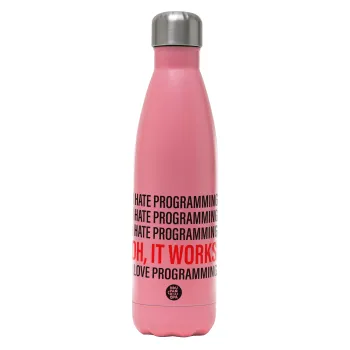 I hate programming!!!, Μεταλλικό παγούρι θερμός Ροζ Ματ (Stainless steel), διπλού τοιχώματος, 500ml