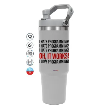 I hate programming!!!, GREY color, 890ml (30oz) stainless Steel Tumbler with Handle