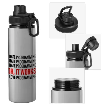 I hate programming!!!, Metallic water bottle with safety cap, 850ml aluminum