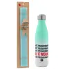 Easter Set, Metallic green/white thermos (Stainless steel), double-walled, 500ml & scented flat Easter candle (30cm) (TURQUOISE)