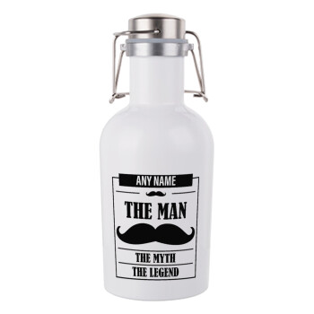 The man, the myth, Μεταλλικό παγούρι Λευκό (Stainless steel) με καπάκι ασφαλείας 1L