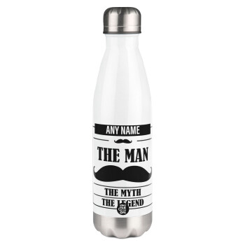 The man, the myth, Μεταλλικό παγούρι θερμός Λευκό (Stainless steel), διπλού τοιχώματος, 500ml
