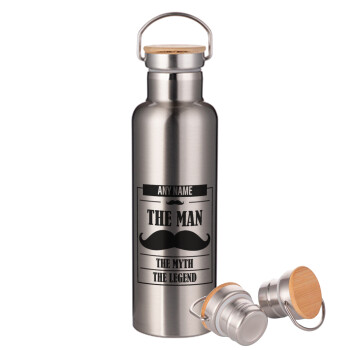 The man, the myth, Stainless steel Silver with wooden lid (bamboo), double wall, 750ml