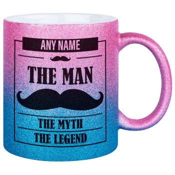 The man, the myth, Κούπα Χρυσή/Μπλε Glitter, κεραμική, 330ml
