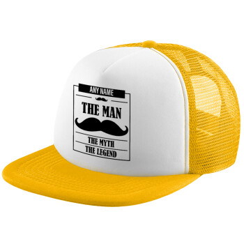 The man, the myth, Καπέλο Soft Trucker με Δίχτυ Κίτρινο/White 