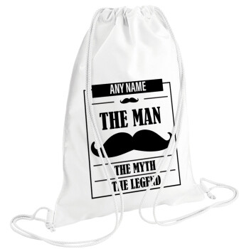 The man, the myth, Τσάντα πλάτης πουγκί GYMBAG λευκή (28x40cm)