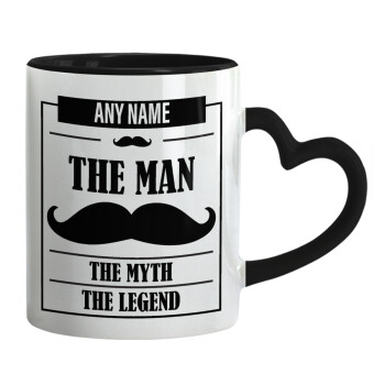 The man, the myth, Mug heart black handle, ceramic, 330ml