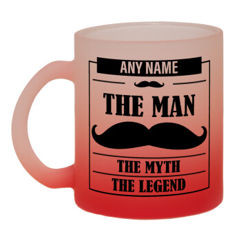 The man, the myth, Κούπα γυάλινη δίχρωμη με βάση το κόκκινο ματ, 330ml