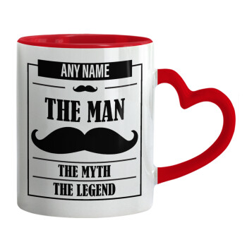 The man, the myth, Mug heart red handle, ceramic, 330ml