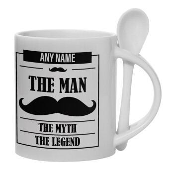 The man, the myth, Ceramic coffee mug with Spoon, 330ml (1pcs)