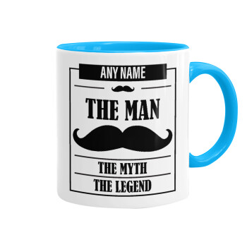The man, the myth, Mug colored light blue, ceramic, 330ml