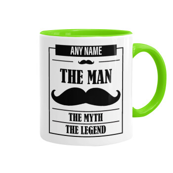 The man, the myth, Mug colored light green, ceramic, 330ml