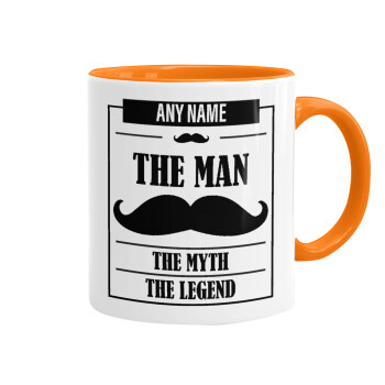The man, the myth, Mug colored orange, ceramic, 330ml