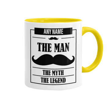 The man, the myth, Κούπα χρωματιστή κίτρινη, κεραμική, 330ml