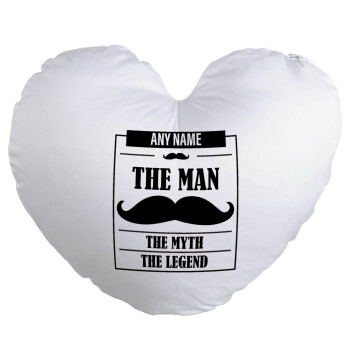 The man, the myth, Μαξιλάρι καναπέ καρδιά 40x40cm περιέχεται το  γέμισμα