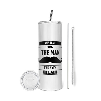 The man, the myth, Eco friendly ποτήρι θερμό (tumbler) από ανοξείδωτο ατσάλι 600ml, με μεταλλικό καλαμάκι & βούρτσα καθαρισμού