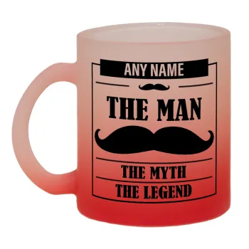 The man, the myth, Κούπα γυάλινη δίχρωμη με βάση το κόκκινο ματ, 330ml