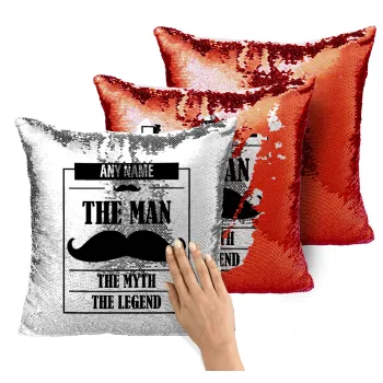 The man, the myth, Μαξιλάρι καναπέ Μαγικό Κόκκινο με πούλιες 40x40cm περιέχεται το γέμισμα