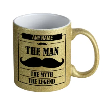 The man, the myth, Κούπα Χρυσή Glitter που γυαλίζει, κεραμική, 330ml