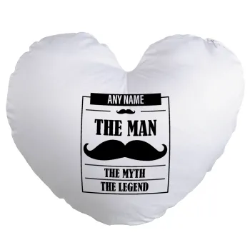 The man, the myth, Μαξιλάρι καναπέ καρδιά 40x40cm περιέχεται το  γέμισμα