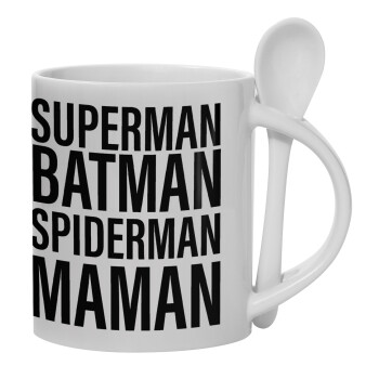 MAMAN, Ceramic coffee mug with Spoon, 330ml (1pcs)