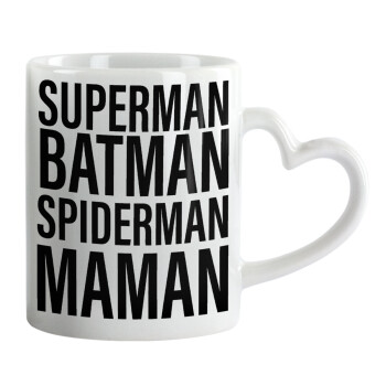 MAMAN, Κούπα καρδιά χερούλι λευκή, κεραμική, 330ml