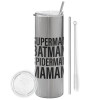 Tumbler stainless steel Silver 600ml, with metal straw & cleaning brush