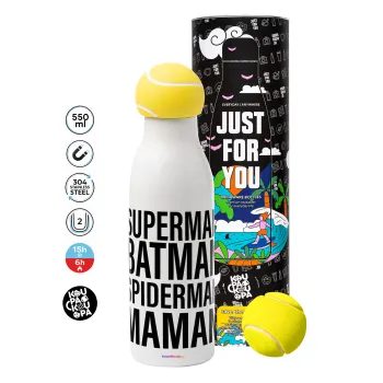 MAMAN, Tennis ball Metal mug thermos White, double wall, 550ml