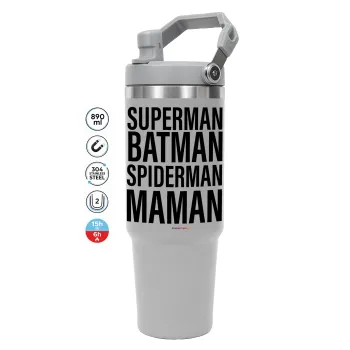 MAMAN, ΓΚΡΙ Travel Tumbler Θερμός με χερούλι και καλαμάκι 890ml