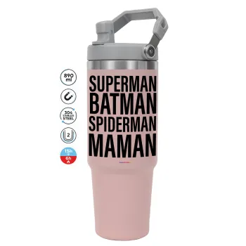 MAMAN, ΡΟΖ Travel Tumbler Θερμός με χερούλι και καλαμάκι 890ml