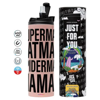 MAMAN, Tumbler ποτήρι θερμό ΡΟΖ από ανοξείδωτο ατσάλι 600ml