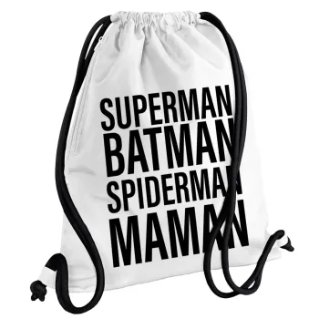 MAMAN, Τσάντα πλάτης πουγκί GYMBAG λευκή, με τσέπη (40x48cm) & χονδρά κορδόνια