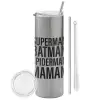 Tumbler stainless steel Silver 600ml, with metal straw & cleaning brush
