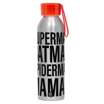 MAMAN, Αλουμινένιο Αθλητικό Μπουκάλι 650ml – Ασημί με Κόκκινο Καπάκι και Λουράκι Σιλικόνης