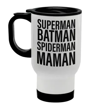 MAMAN, Κούπα ταξιδιού ανοξείδωτη με καπάκι, διπλού τοιχώματος (θερμό) λευκή 450ml