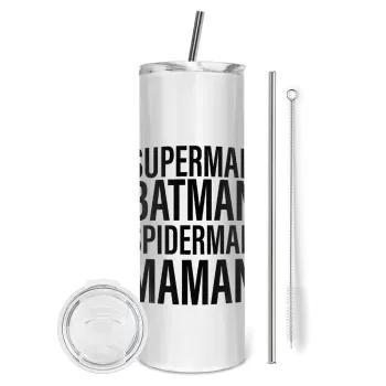 MAMAN, Tumbler ποτήρι θερμό από ανοξείδωτο ατσάλι 600ml, με μεταλλικό καλαμάκι & βούρτσα καθαρισμού